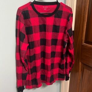 Men’s Large Buffalo Plaid Waffle Cotton Pajama Long Sleeve Top